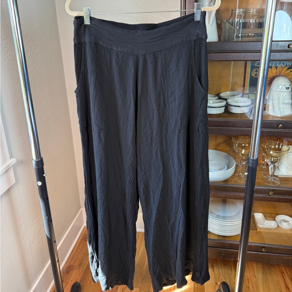 Sseko Designs Women’s Black Wide-Leg Lagenlook Pull On Rayon Pants Size L